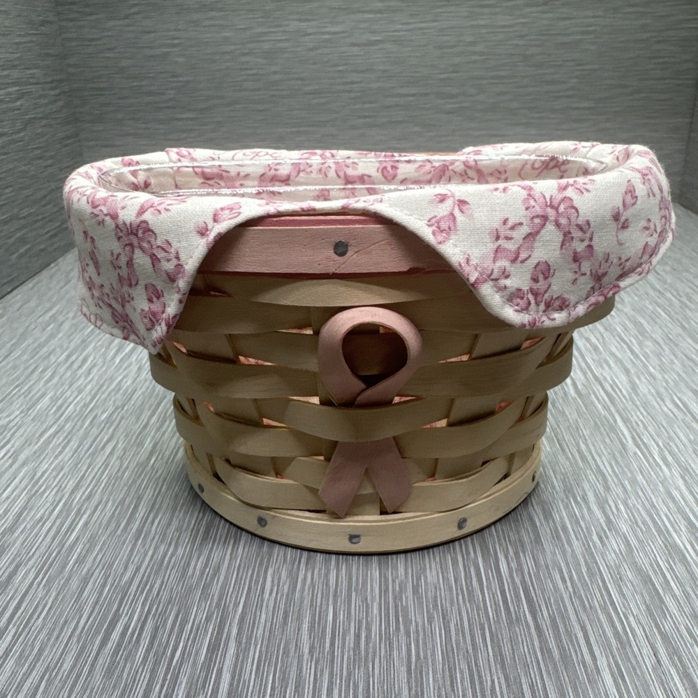 Longaberger Hope Basket Breast Cancer Awareness w/‎ Liner Protector Pink 2002